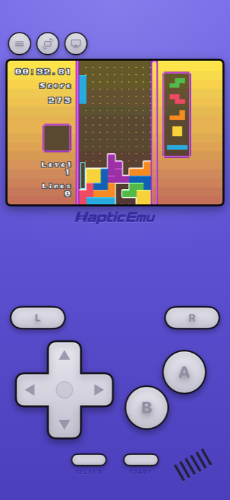 Tetris with purple Game Boy Advance skin